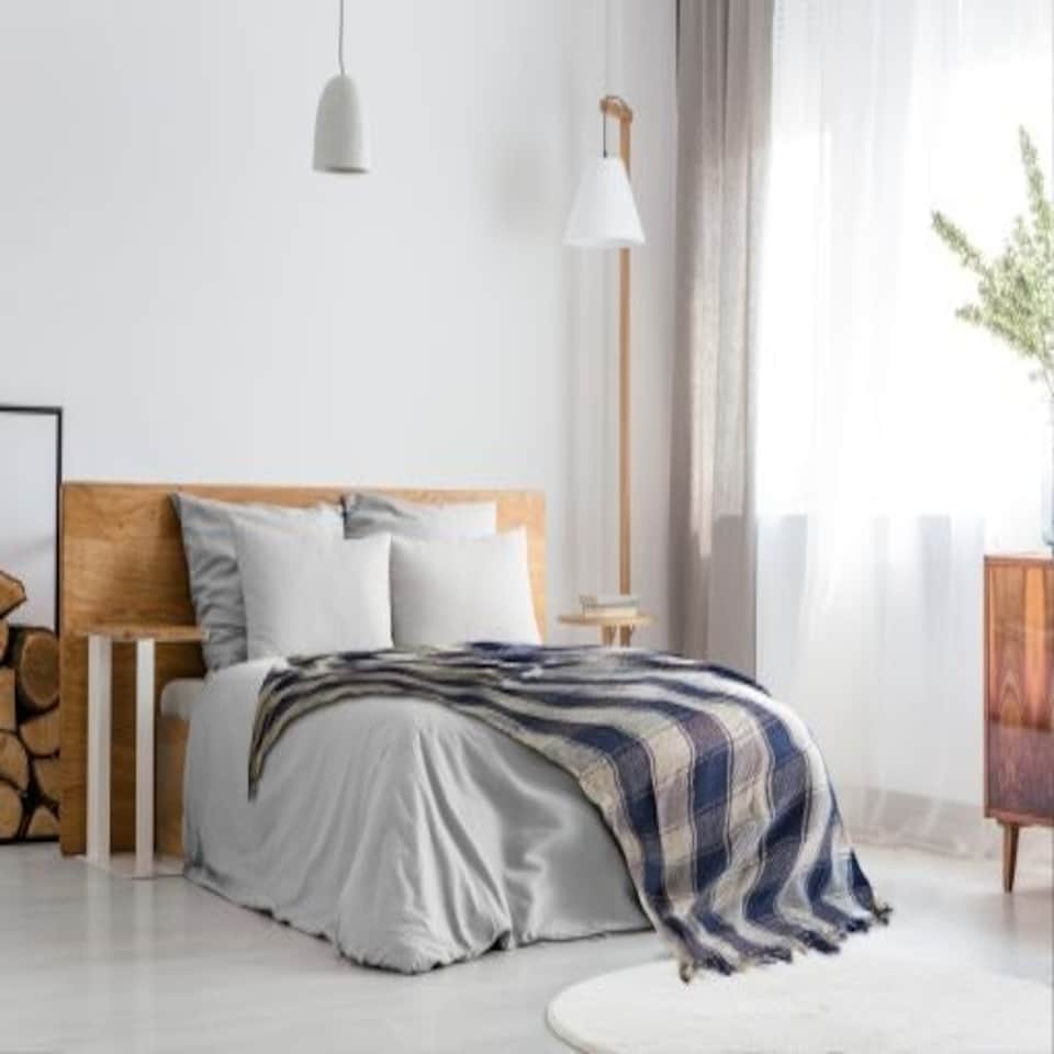 image 1 of Comfy Check Collection Recycled Cotton Throw in Navy (50" x 60") Blue | Blue