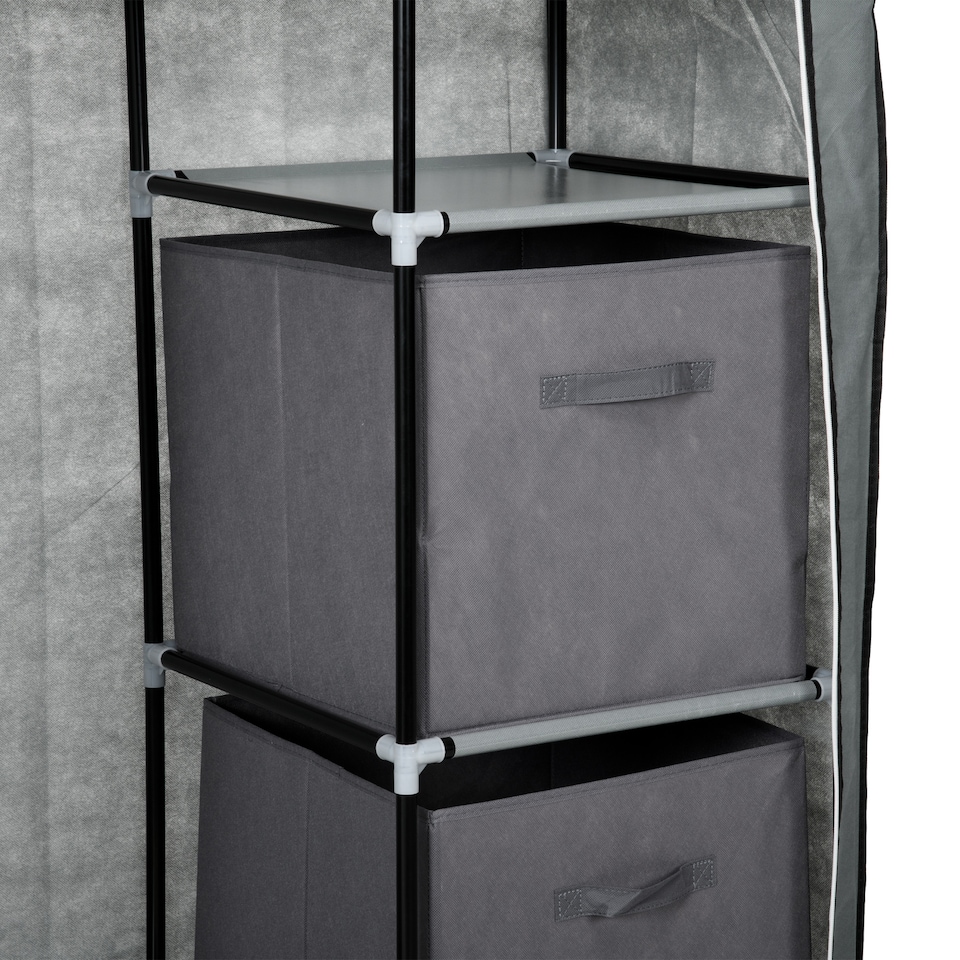 image 1 of HOMCOM Fabric Wardrobe, Portable Wardrobe, Clothes Storage Unit with 5 Compartments, Hanging Rail and 2 Fabric Drawers, 102 x 42.5 x 162.5cm, Dark Grey | Grey | Dark Grey