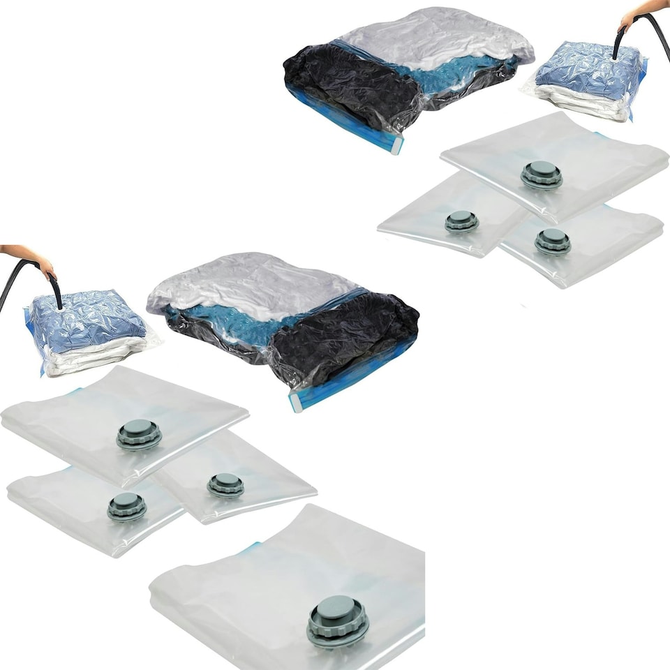 image 1 of Pack Of 3 Small 50x70cm Reusable Vacuum Compression Zipper Storage Bags With Airtight Valve For Home Use & Traveling White