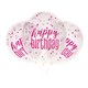 image 1 of Pack of 6 12" Clear Printed Glitz "Happy Birthday" Balloons with Confetti, Pink & Silver
