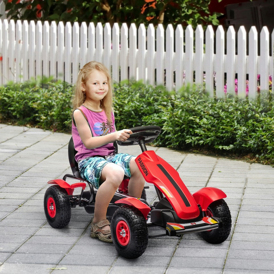 image 1 of HOMCOM Children Pedal Go Kart w/ Adjustable Seat, Inflatable Tyres - Red