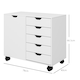 image 5 of HOMCOM Lateral Office Storage Cabinet on Wheels, 5-Drawers Cabinet with Door and Adjustable Shelf for Home Office, White