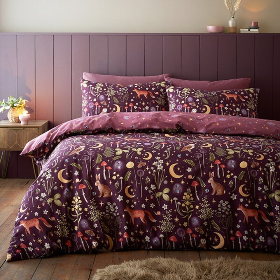 image 1 of Catherine Lansfield Enchanted Twilight Double Duvet Set Plum Purple | Double