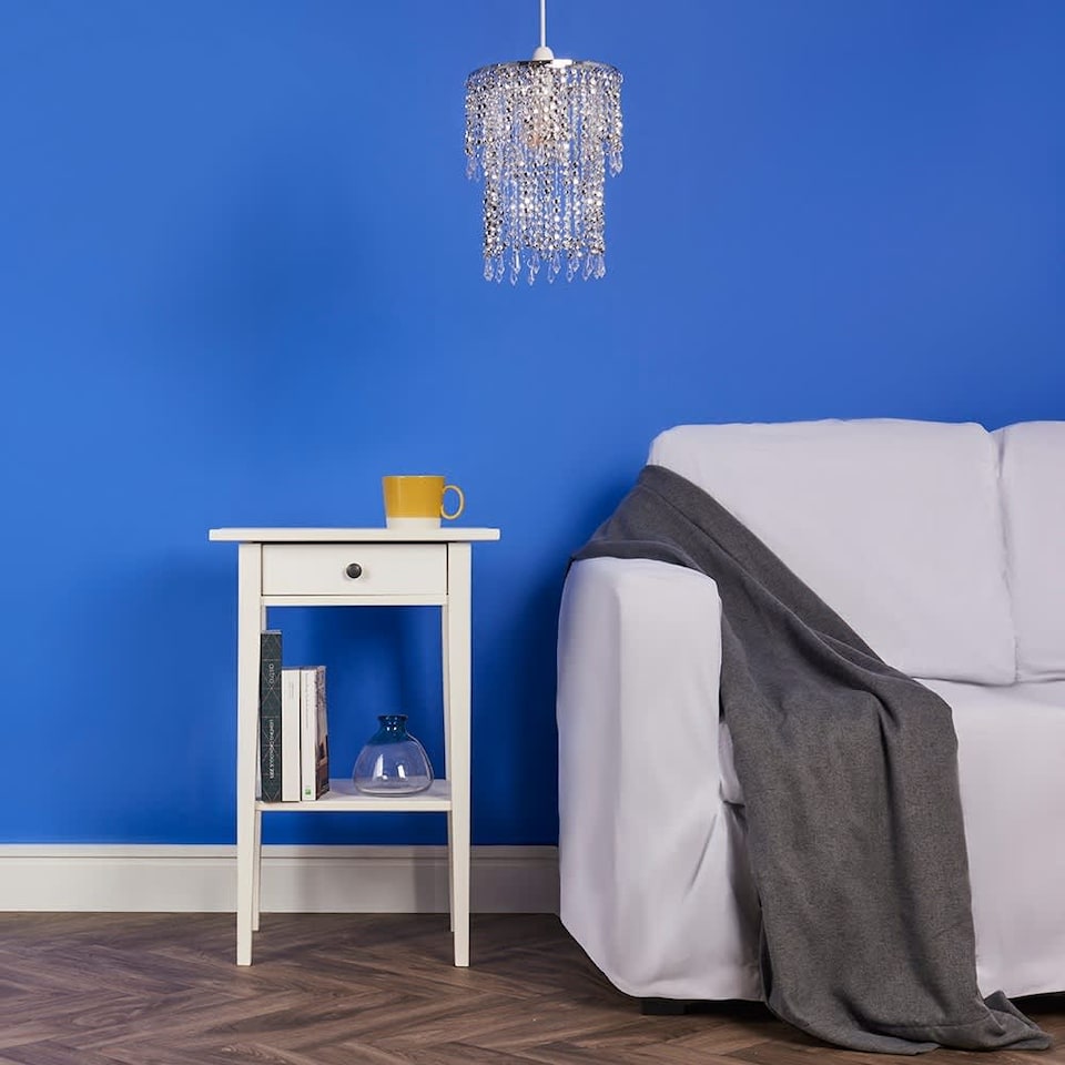 image 1 of ValueLights Modern Chrome Acrylic Bead Effect Silver Ceiling Shade | Chrome