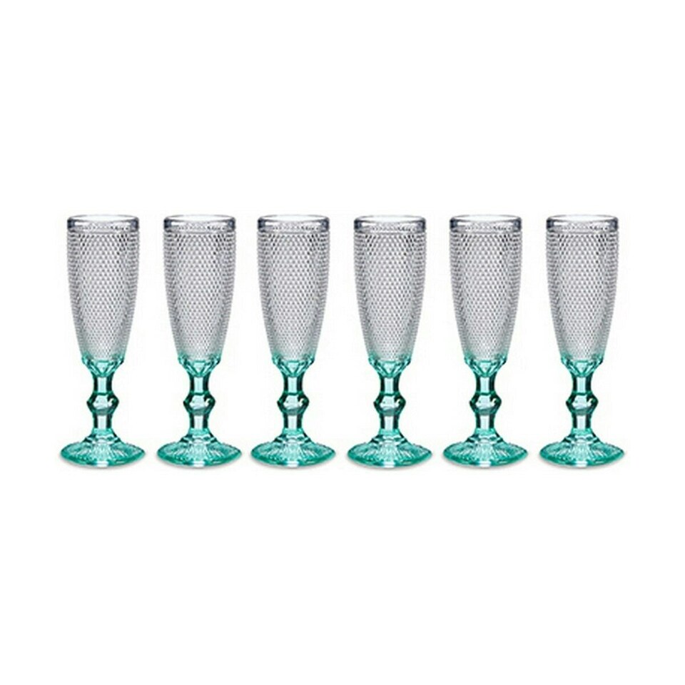 image 1 of Champagne glass Vivalto PR05720ZD/BHA6 Transparent Turquoise Glass 185 ml Points (6 Units) N/A