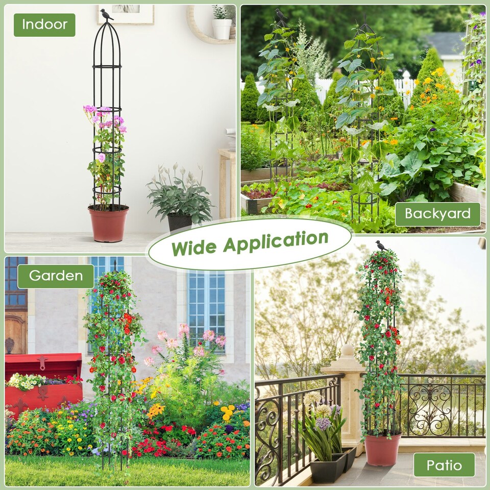 image 1 of COSTWAY 197 cm Tall Metal Obelisk Trellis 2-Pack Garden Trellis
