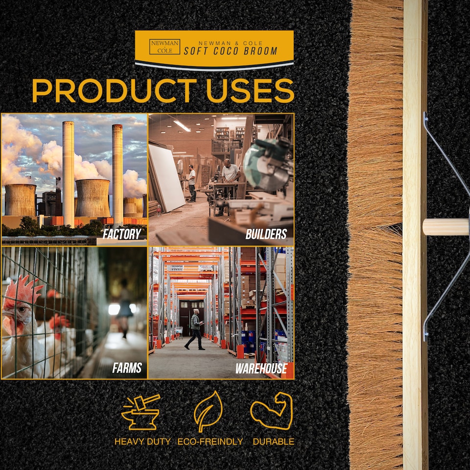 image 1 of 36" Wide Soft Coco Platform Broom 92cm Extra-Large Floor Sweeper with Reinforced Metal Stay