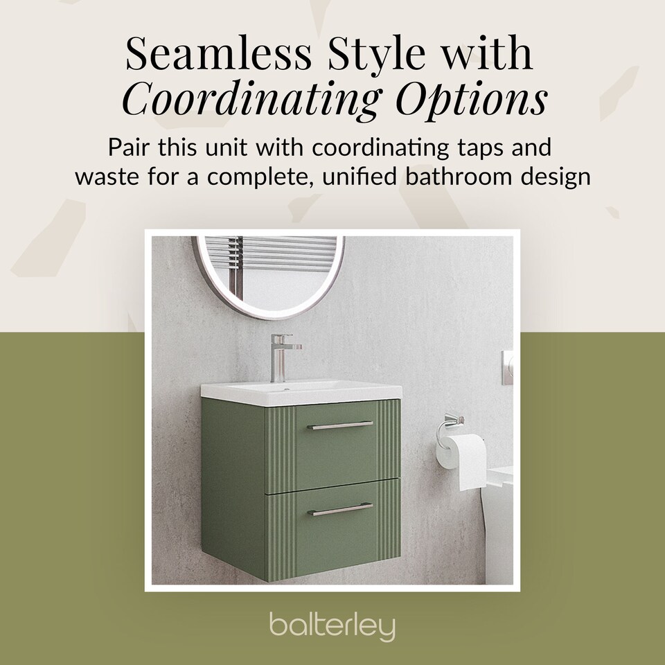image 1 of Wall Hung 2 Drawers Vanity Unit - Mid-Edge Basin 500mm, Satin Green | Green | Satin Green | 390 x 510 x 540mm