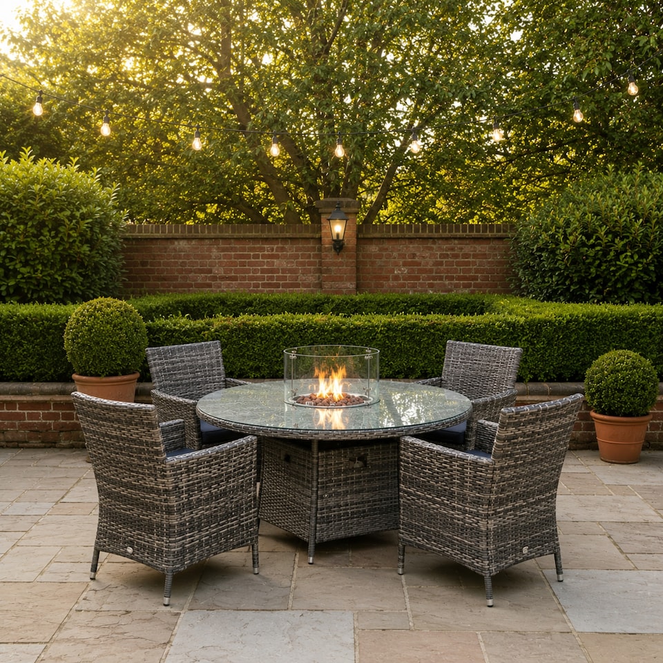 image 1 of Amazon Rattan Fire Pit Dining Set - Round Table with 4 Chairs | Grey
