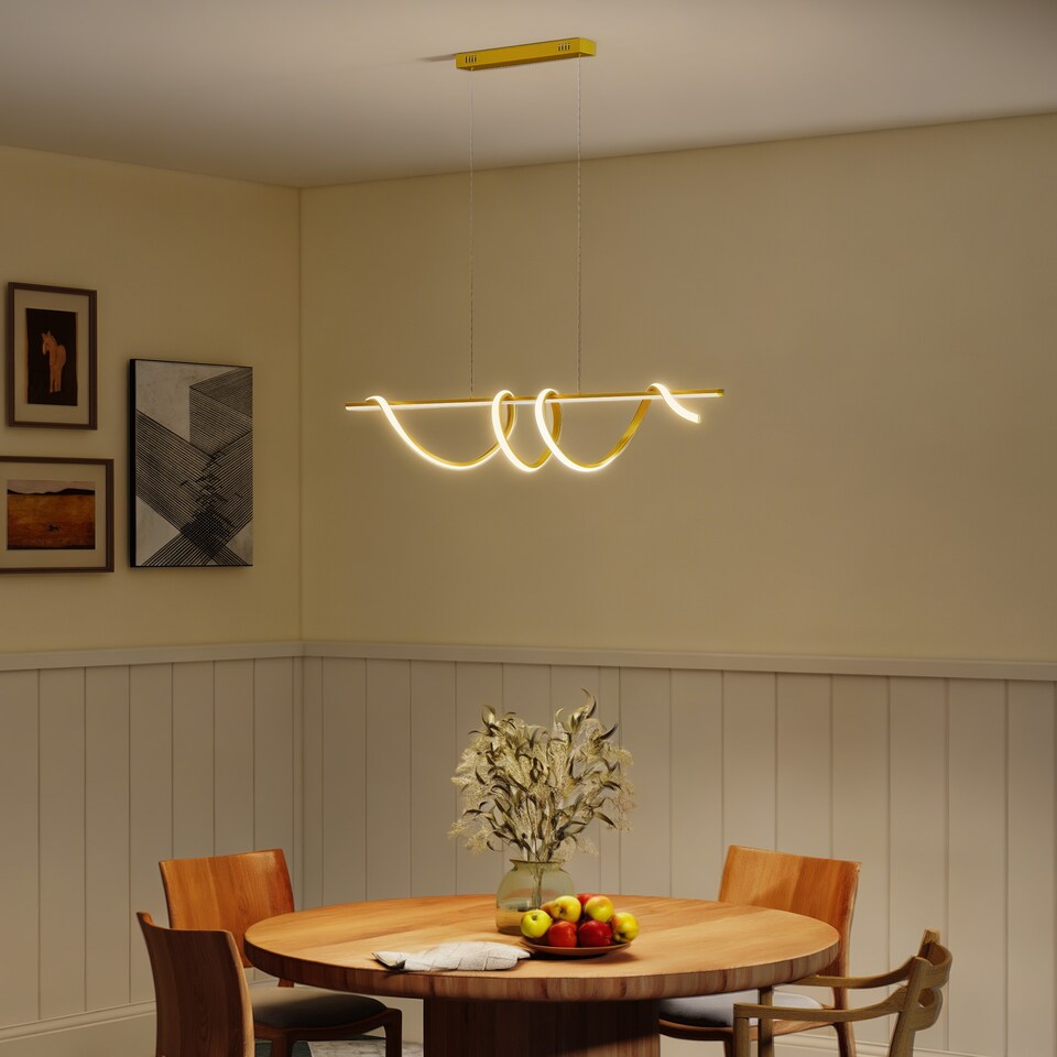 image 1 of HOMCOM LED Pendant Light, Modern Ceiling Light with three Temperatures, Adjustable Height Hanging Fixture with Wall Switch for Kitchen Island, Dining Room, Gold Tone | Gold