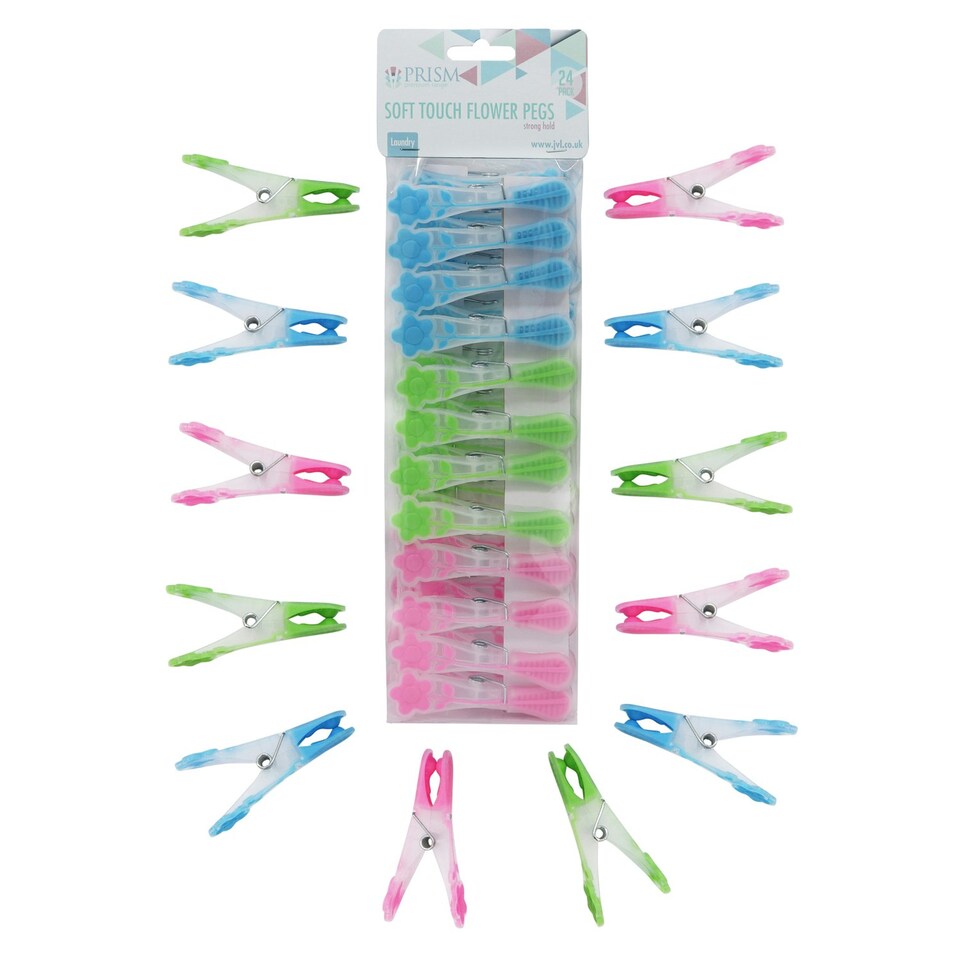 image 1 of JVL Prism Soft Touch Flower Design Pegs, Pack of 24