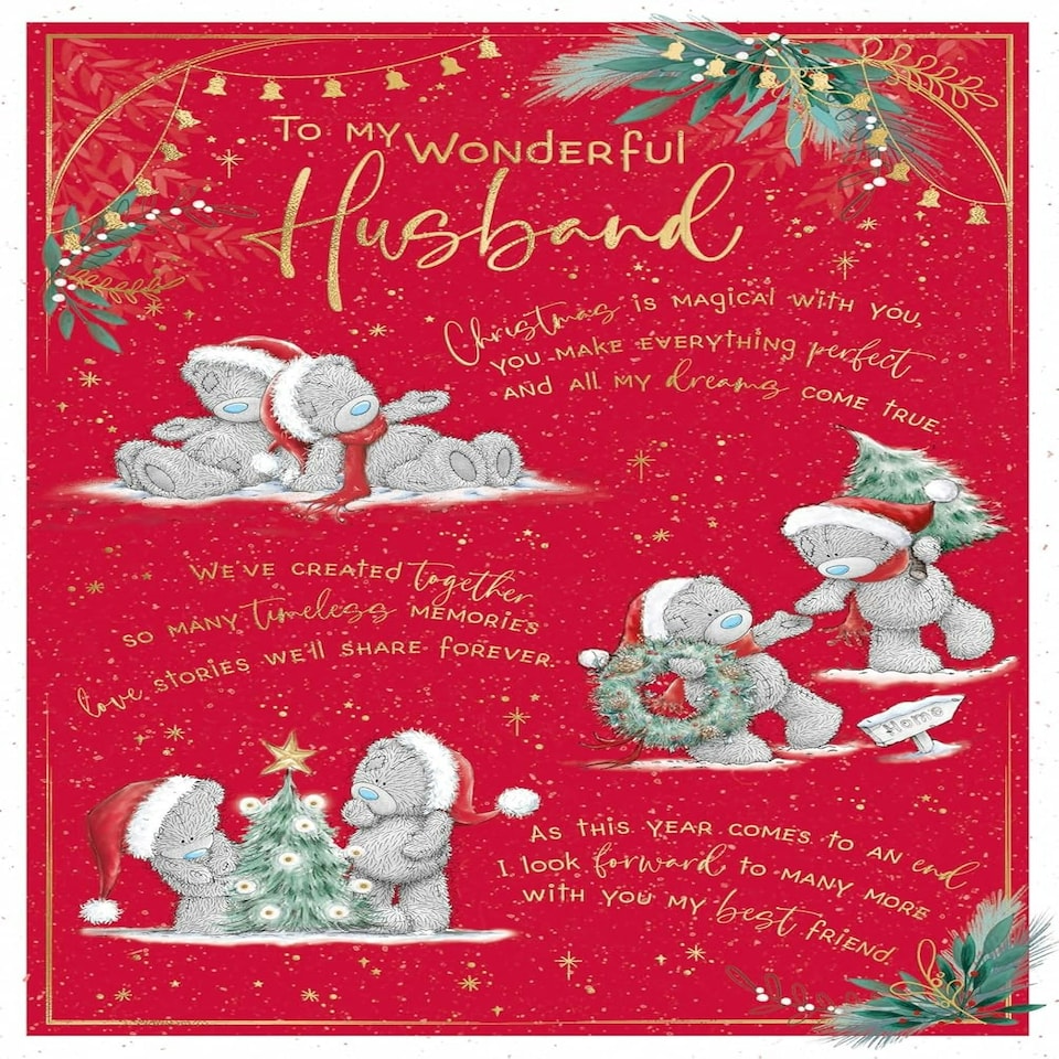 image 1 of Bears Wearing Christmas Hats Husband Christmas Card