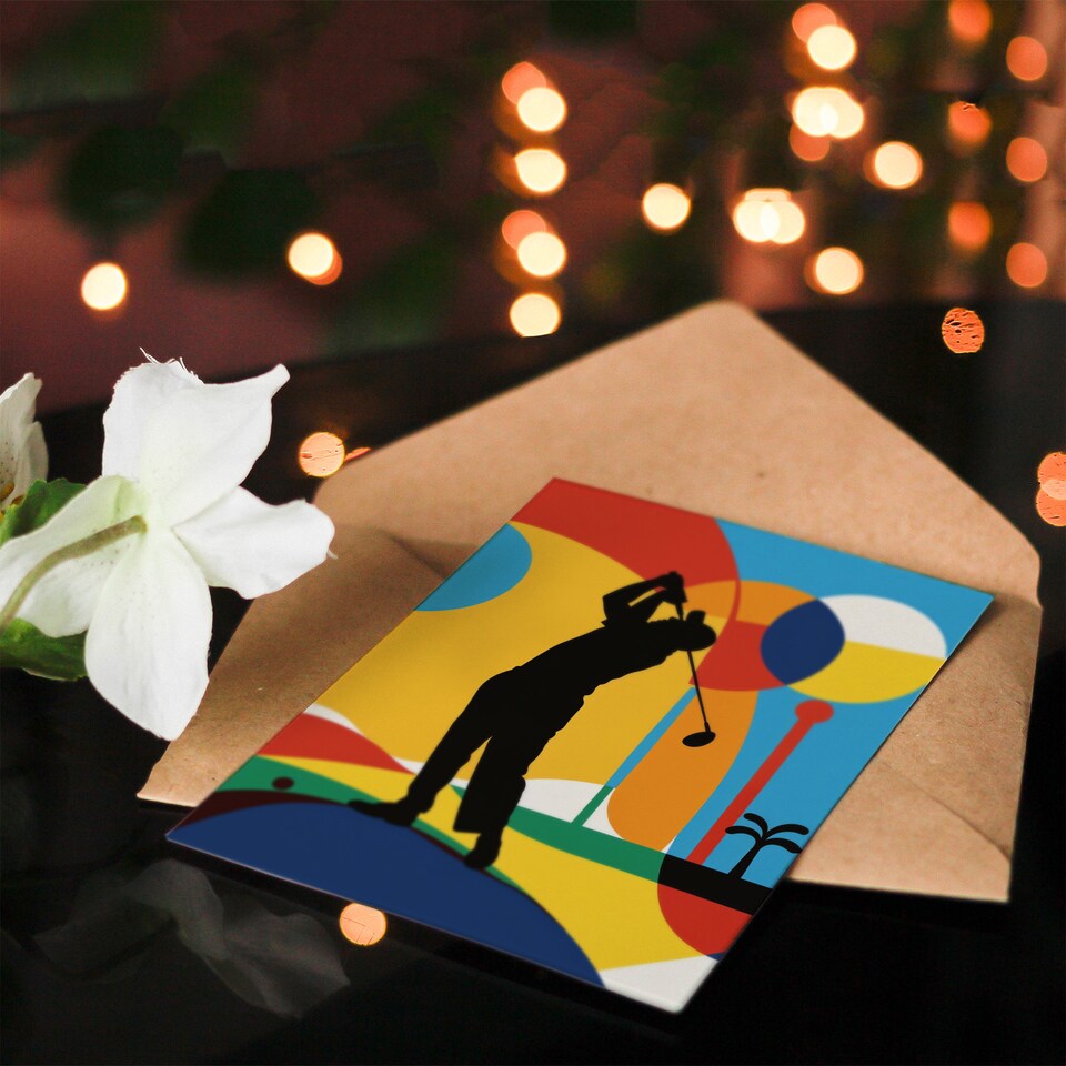 image 1 of Golf Sport Golfer Colourful Abstract Pop Art Birthday Card