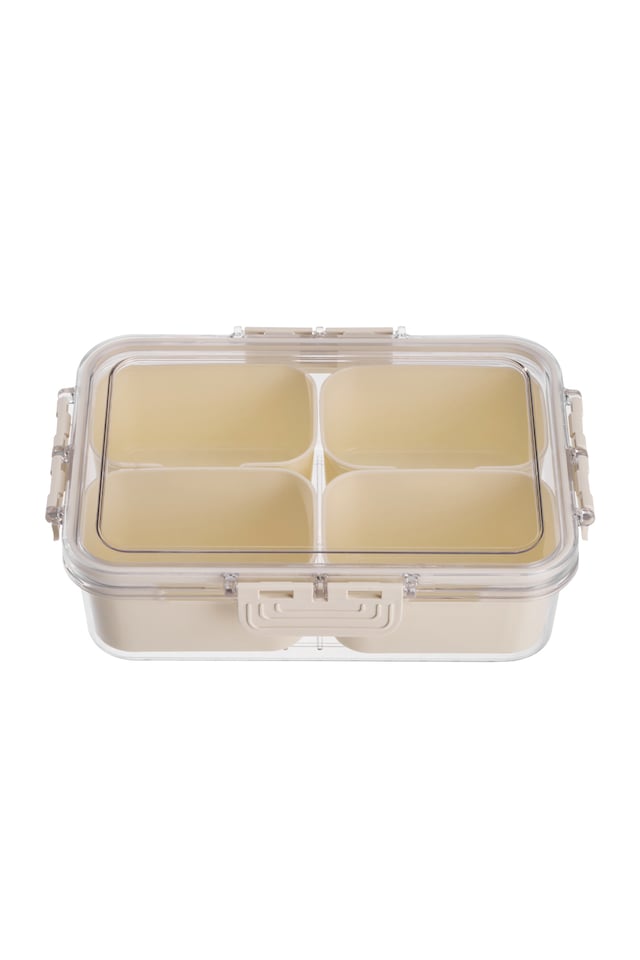 image 1 of Living and Home Food Storage Container with 4 Compartments for Fridge or Picnic,21cm W x 14cm D x 6cm H | White