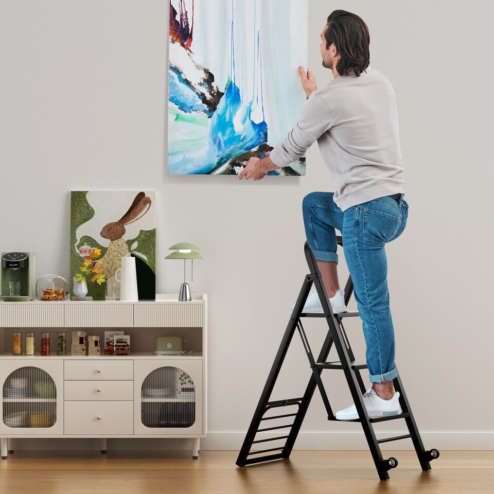 image 1 of COSTWAY 2-In-1 Hand Truck &Ladder Foldable 3-Step Ladder Heavy-duty Utility Cart