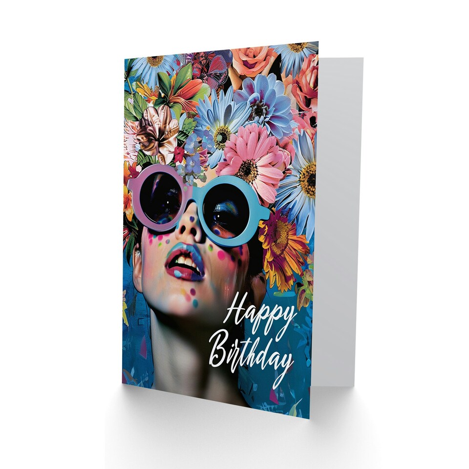 image 1 of Floral Headdress Portrait Sunglasses Woman Her Birthday Card