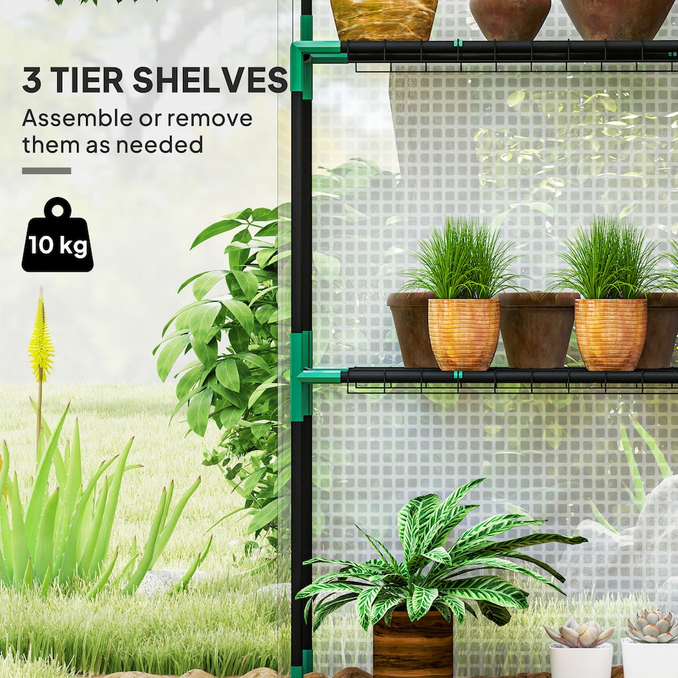 image 1 of Outsunny Walk-in Greenhouse with 4 Shelves, Outdoor Small Greenhouse, White