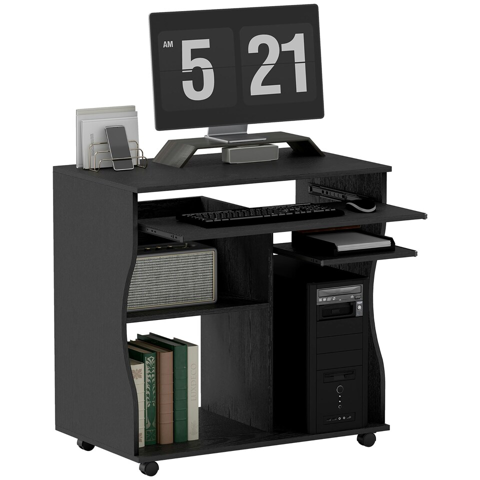 image 1 of HOMCOM Computer Table Study Desk with Sliding Keyboard Tray, Black