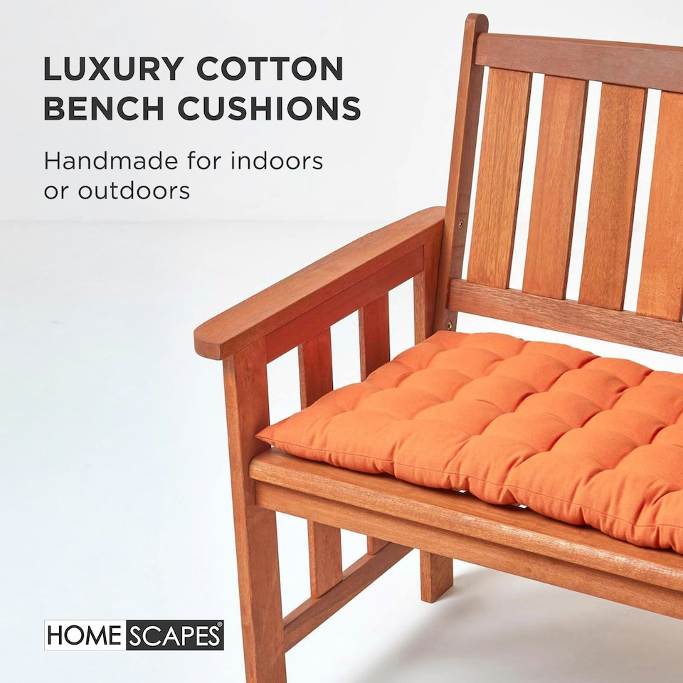 image 1 of Homescapes Garden Bench Cushion Luxury 3 Seater 100% Cotton Indoor Outdoor Seat Pad | Orange | 3 Seater | 1