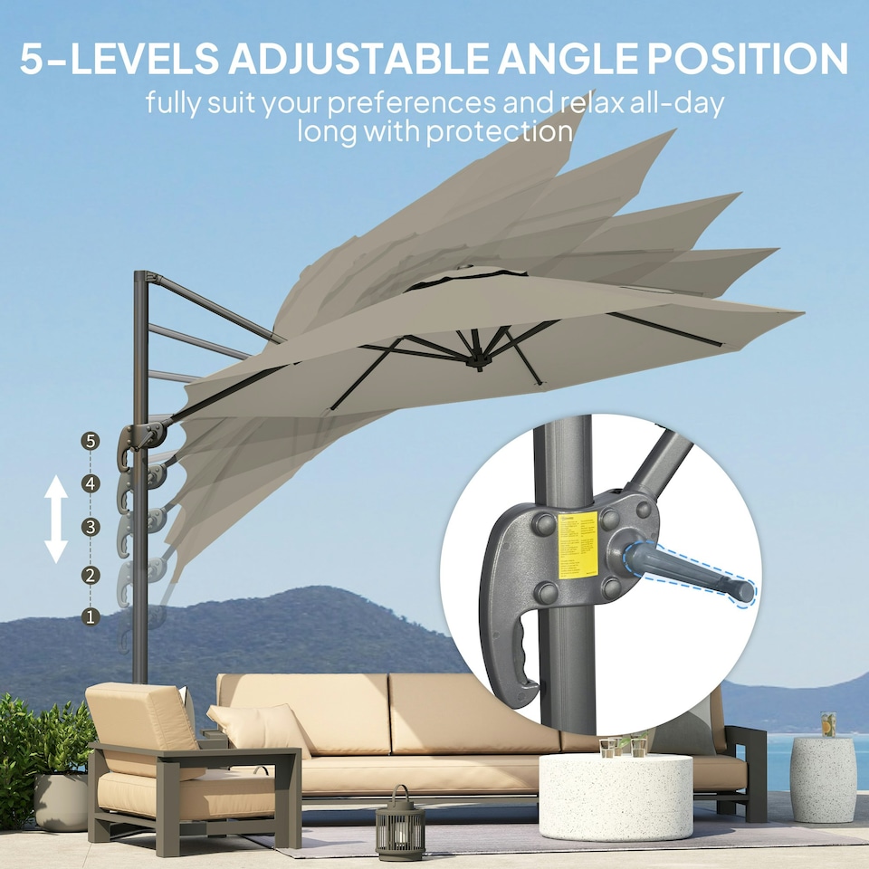 image 1 of Outsunny 3 x 3(m) Cantilever Parasol Garden Umbrella with Base Light Grey Grey | Light Grey