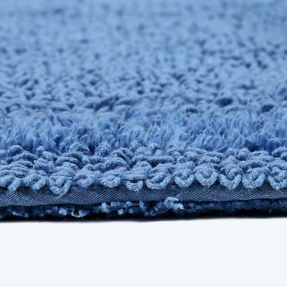 image 1 of Homescapes Luxury Reversible Semi Circle Bath Mat - Cobalt Blue Blue