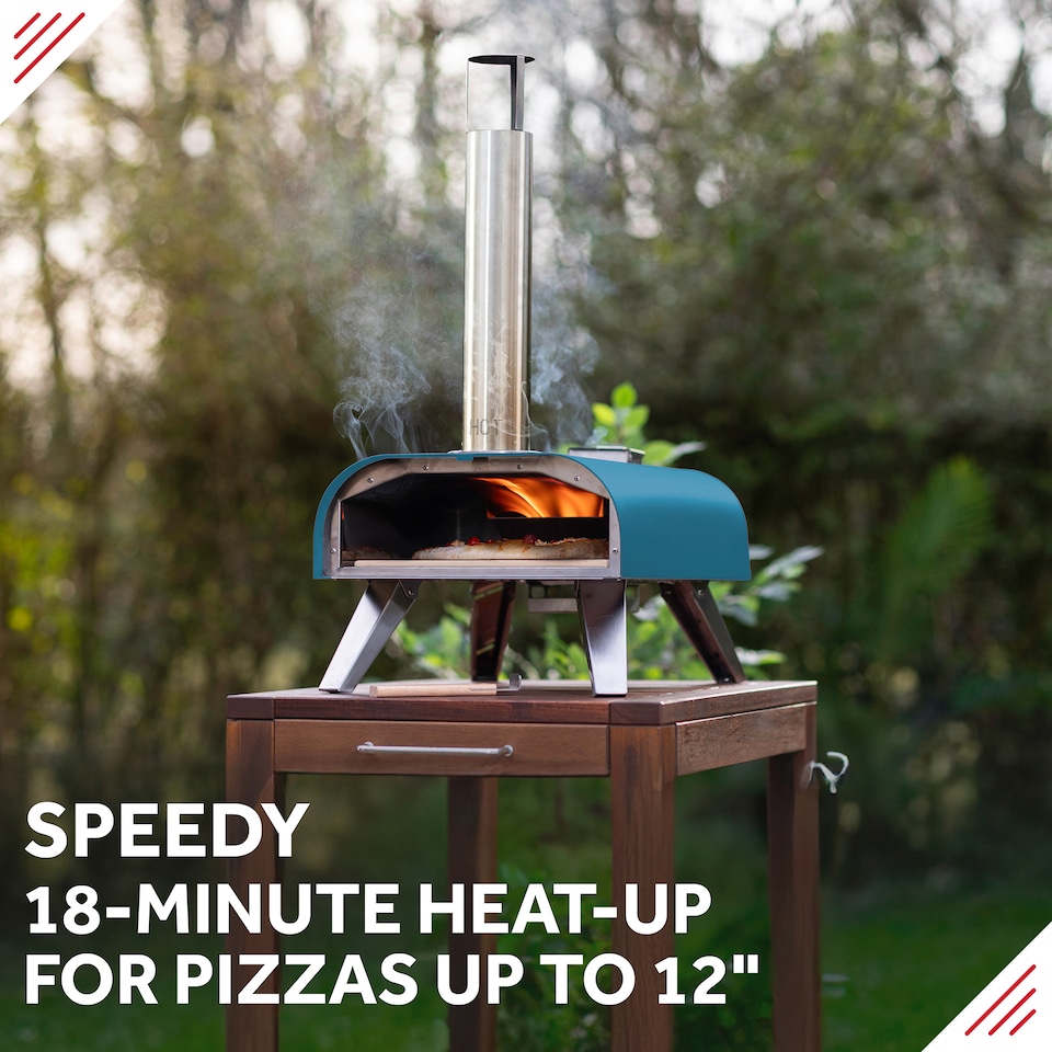 image 1 of George Foreman 12inch Teal Wood Pellet Pizza Oven with Paddle & Carry bag GFWPPO1BLPC