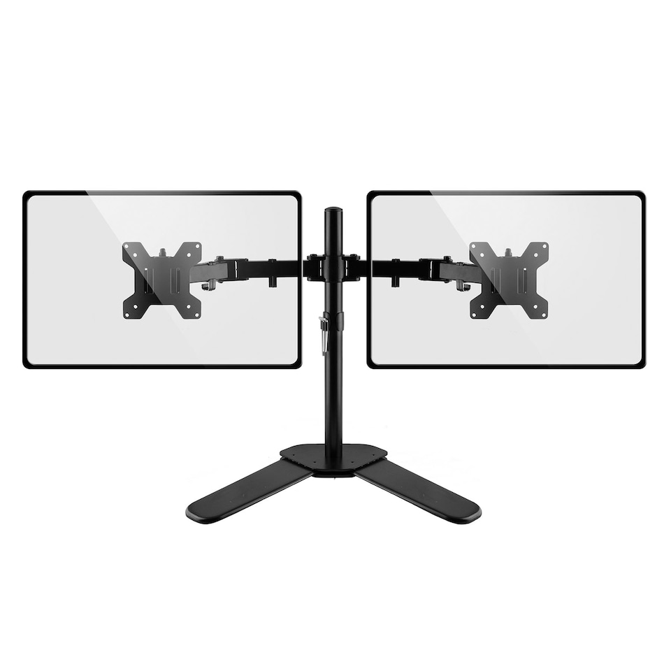 image 1 of Dihl Dual Monitor Desk Stand, Twin Monitor Mount for 13 to 27 Inch Screens, Height Adjustable Arms, Tilts 90Â°, Swivels 180Â°, Rotates 360Â°, VESA 75 or 100mm, Black
