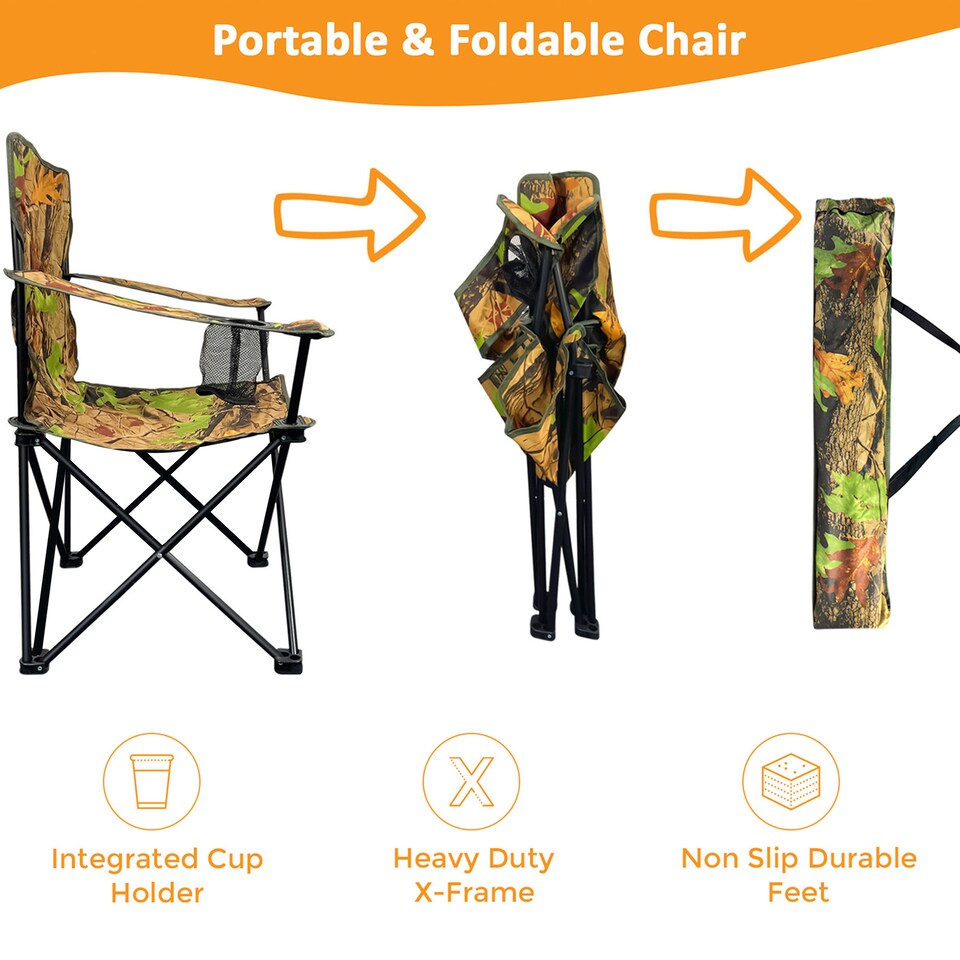 image 1 of 2X Portable Folding Outdoor Chair Ideal for Camping, Garden, Fishing & Travel