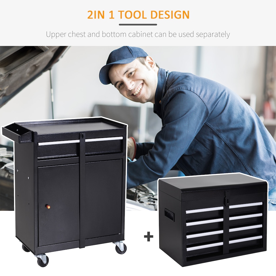 image 1 of DURHAND 2 in 1 Metal Tool Cabinet Storage Box Cabinet 5 Drawers Pegboard Chest