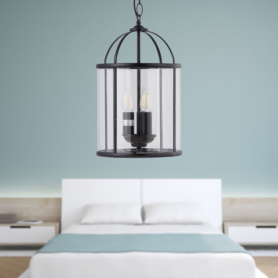 image 1 of Alicia - Black 3 Light Lantern Style Pendant | Black | Black and clear glass | Small | 1