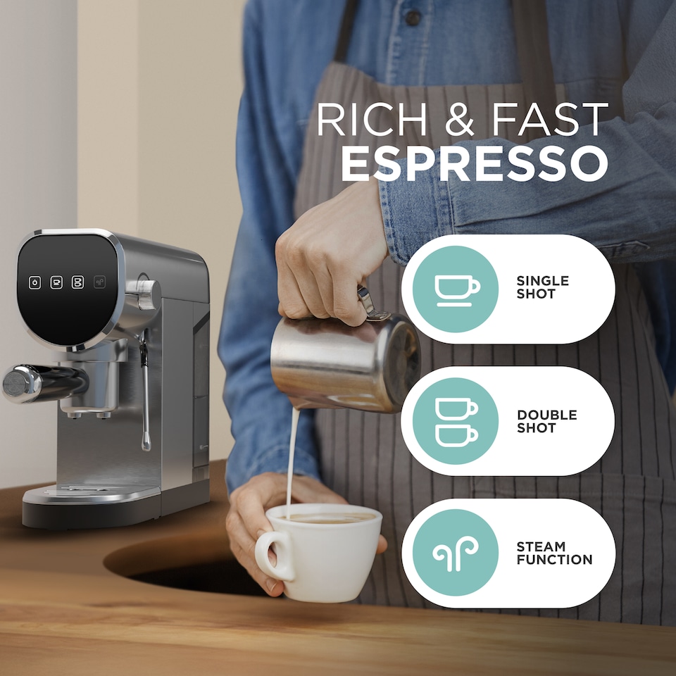 image 1 of DMD 3-in-1 Espresso Coffee Machine, 20-Bar, Milk Frother, Ground & Capsule Use, 1L Water Tank