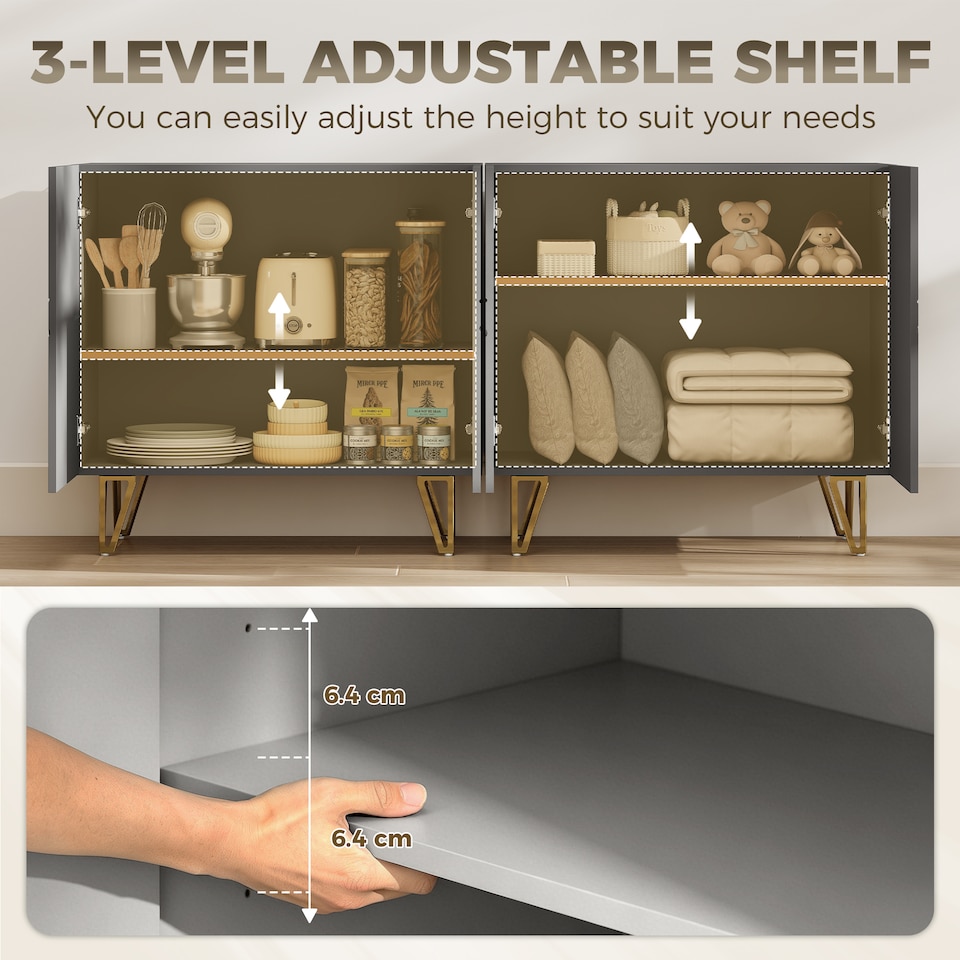 image 1 of HOMCOM Storage Cabinet, Sideboard with Adjustable Shelf, Grey