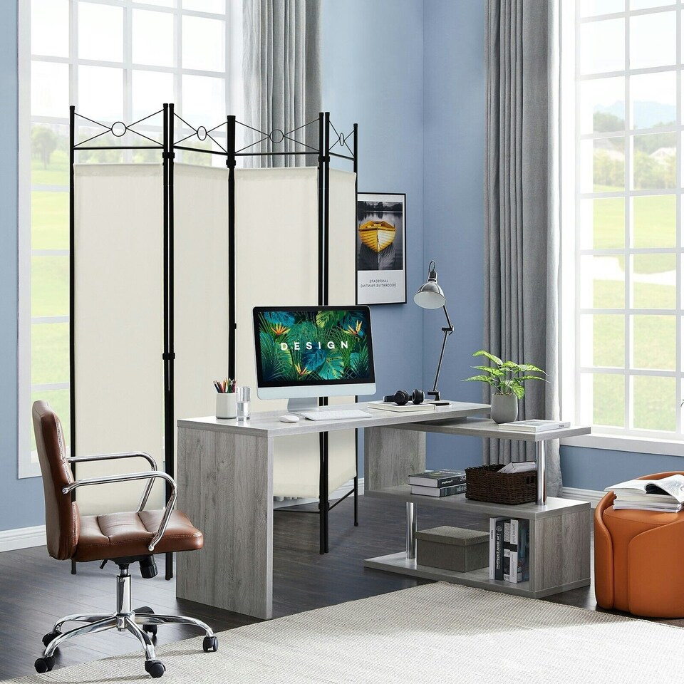 image 1 of COSTWAY 4-Panel Room Divider Folding Privacy Screen White White