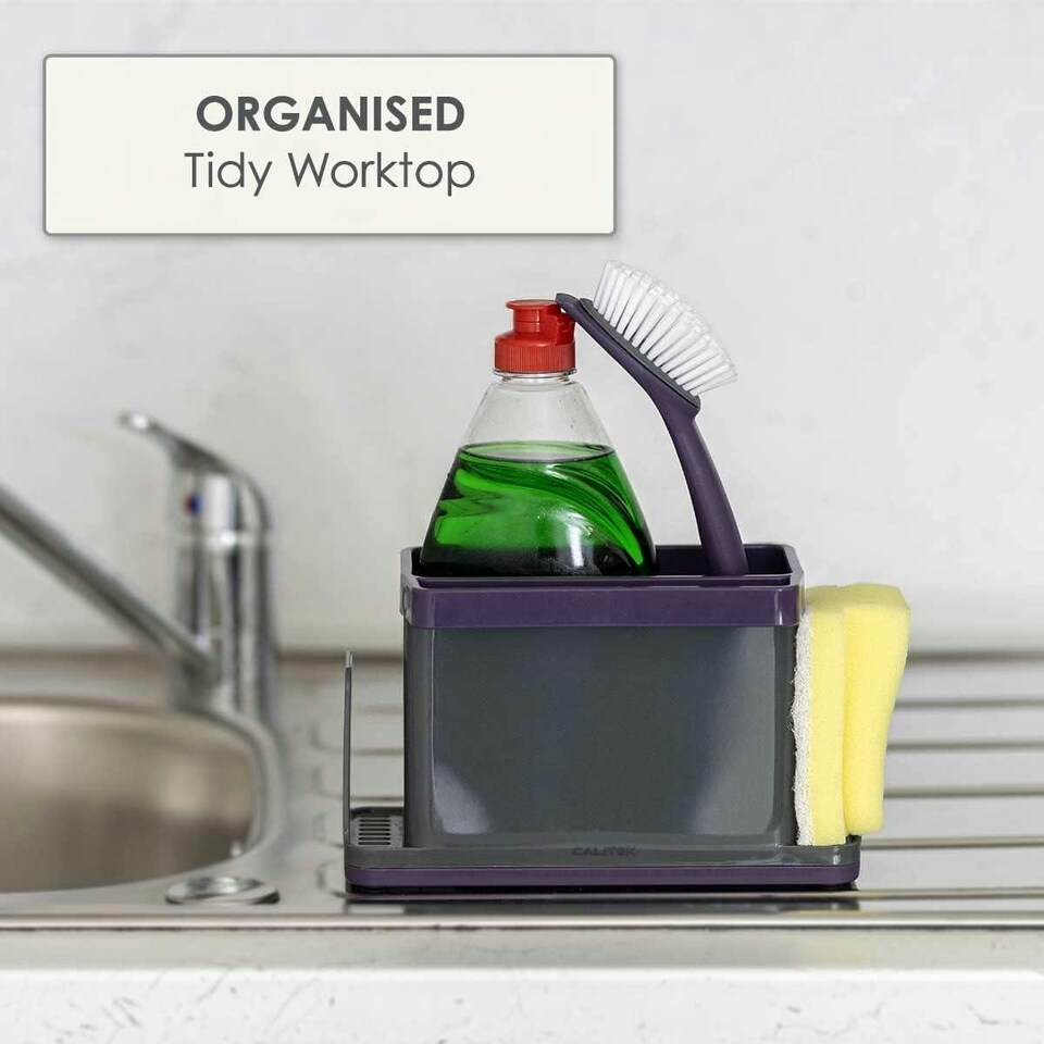 image 1 of CALITEK Sink Caddy Washing Up Organiser with Removable Drip Tray Purple
