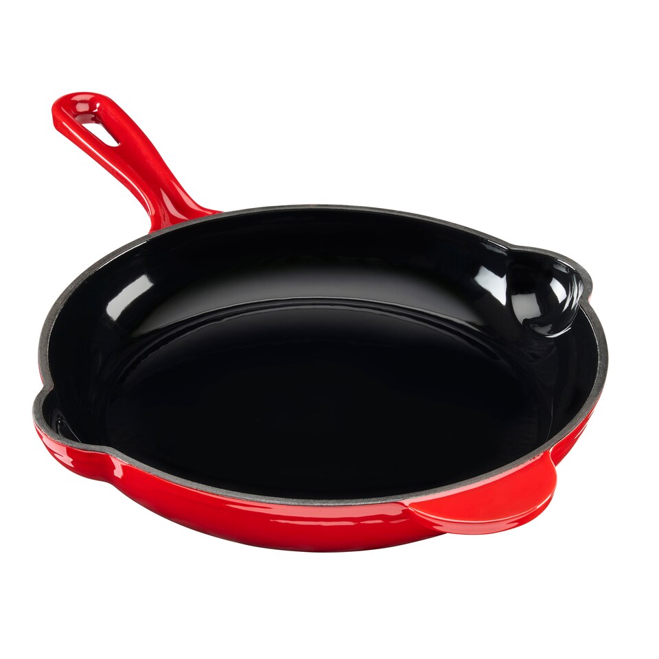 image 1 of Cooks Professional 2 Piece Cast Iron Frying Pan & Skillet Set with Enamel Interior - Oven Safe & All Hob Compatible | Red | Red