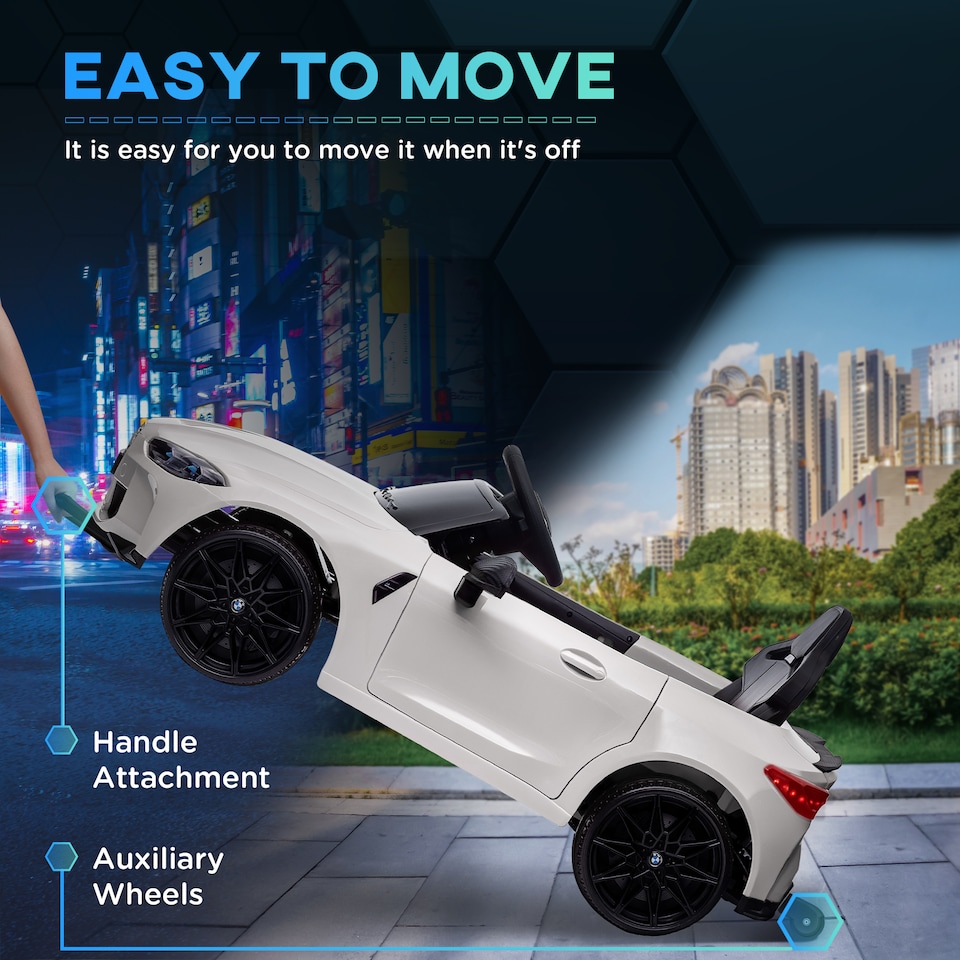 image 1 of AIYAPLAY BMW M4 Licensed Electric Car for Kids, 12V Kids Electric Ride on with Remote Control, Suspension, Music, Horn, LED Lights, for Ages 3-5 Years, White