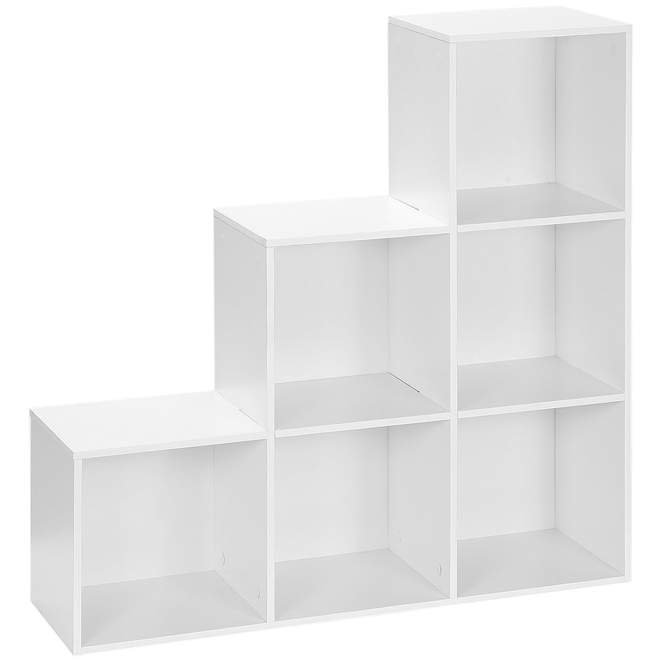 image 1 of HOMCOM 3-tier Step 6 Cubes Storage Unit Particle Board Cabinet Bookcase Organiser Home Office Shelves - White