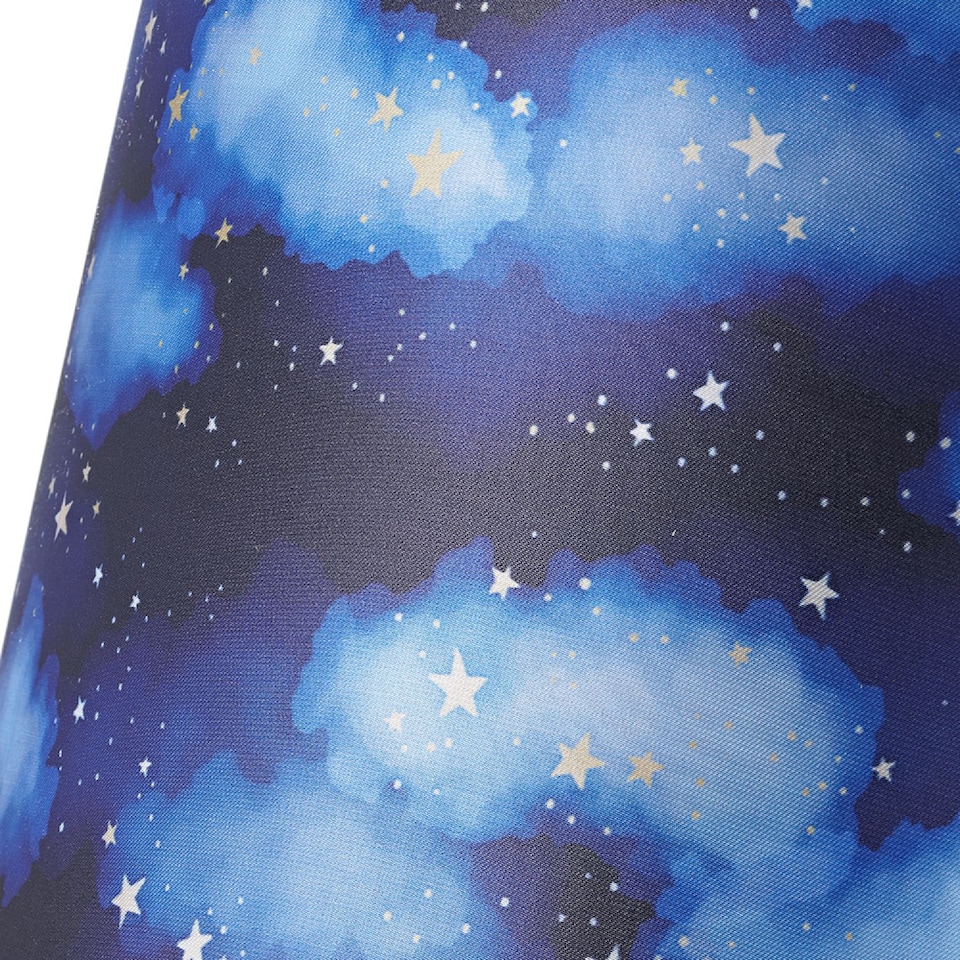 image 1 of Modern Navy Blue Childrens Lamp Shade with Bright Gold Stars and White Clouds | Blue | Midnight Blue | 1