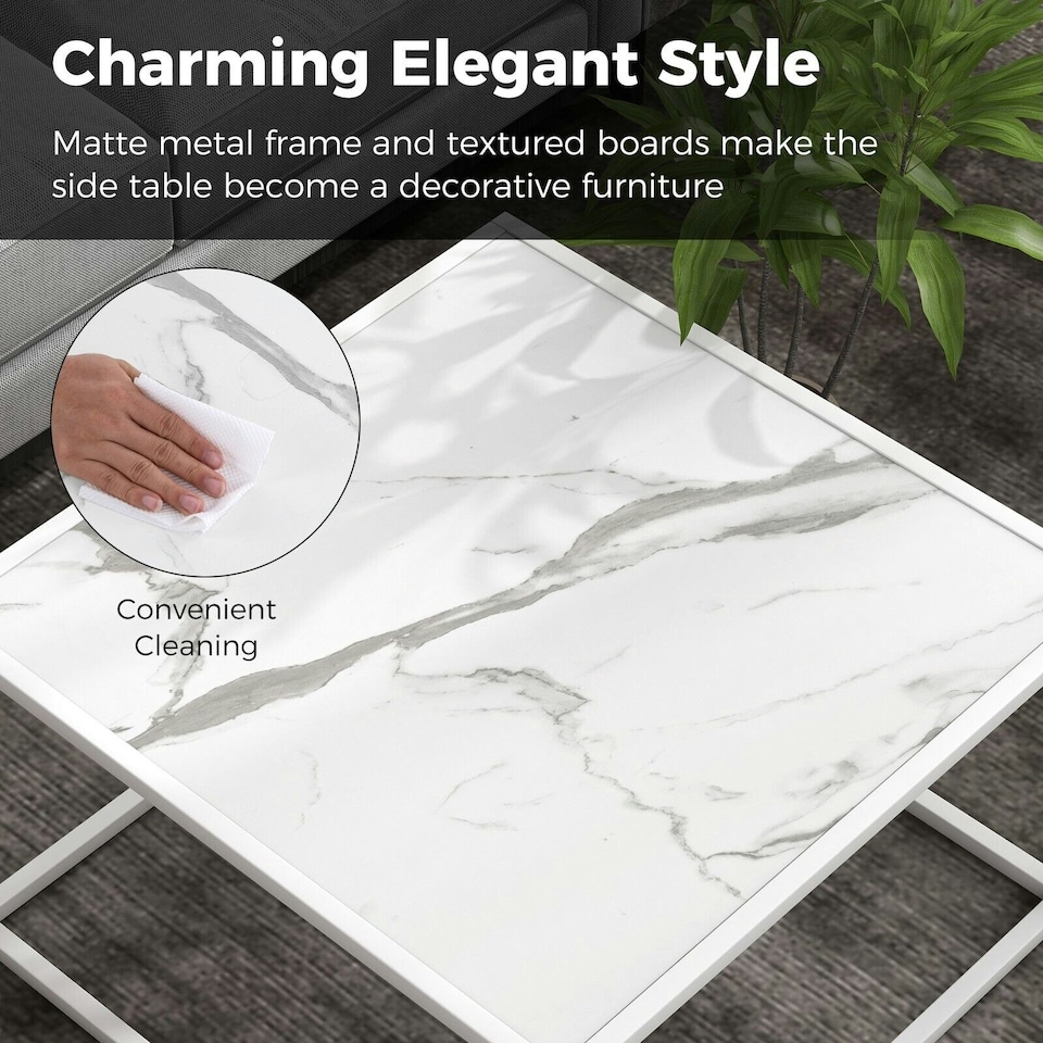image 1 of COSTWAY Modern Square Coffee Table with Faux Marble Tabletop White