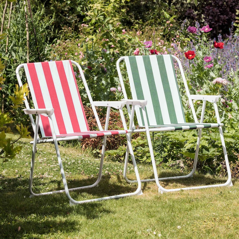 image 1 of Harbour Housewares Folding Metal Beach Chairs - Red/Green Stripe - Pack of 2 | Multi | Multi