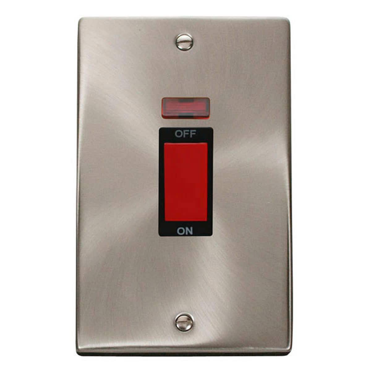 SE Home Satin / Brushed Chrome 2 Gang Size 45A Switch With Neon in Metallic Silver
