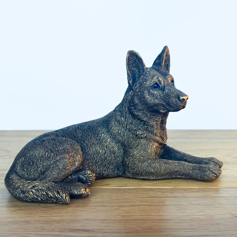 image 1 of Laying German Shepherd Dog Figurine, Leonardo Reflections Bronzed, Gift Boxed | Bronze | Bronze