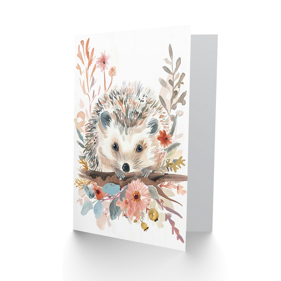 image 1 of Wildflowers Hedgehog Modern Watercolour Pastel Him Her Birthday Card