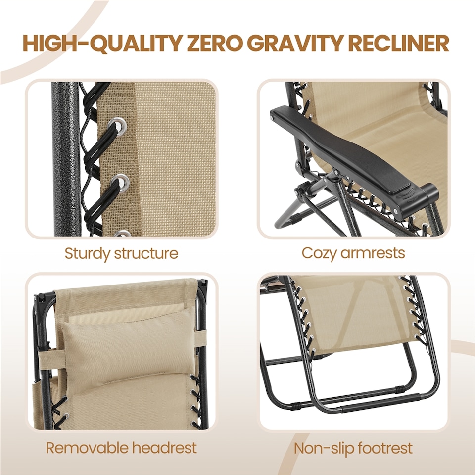 image 1 of Yaheetech 2PCS 62.5 cm W Outdoor Zero Gravity Chairs-Beige | Cream | Beige | One Size
