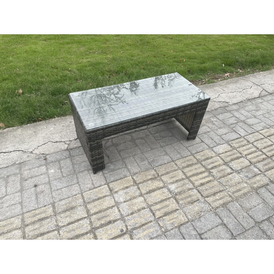 image 1 of Fimous Outdoor Lounge Sofa Set Rattan Garden Furniture Set with Rectangular Coffee Table Side Table 3 Seater Sofa Dark Grey Mixed