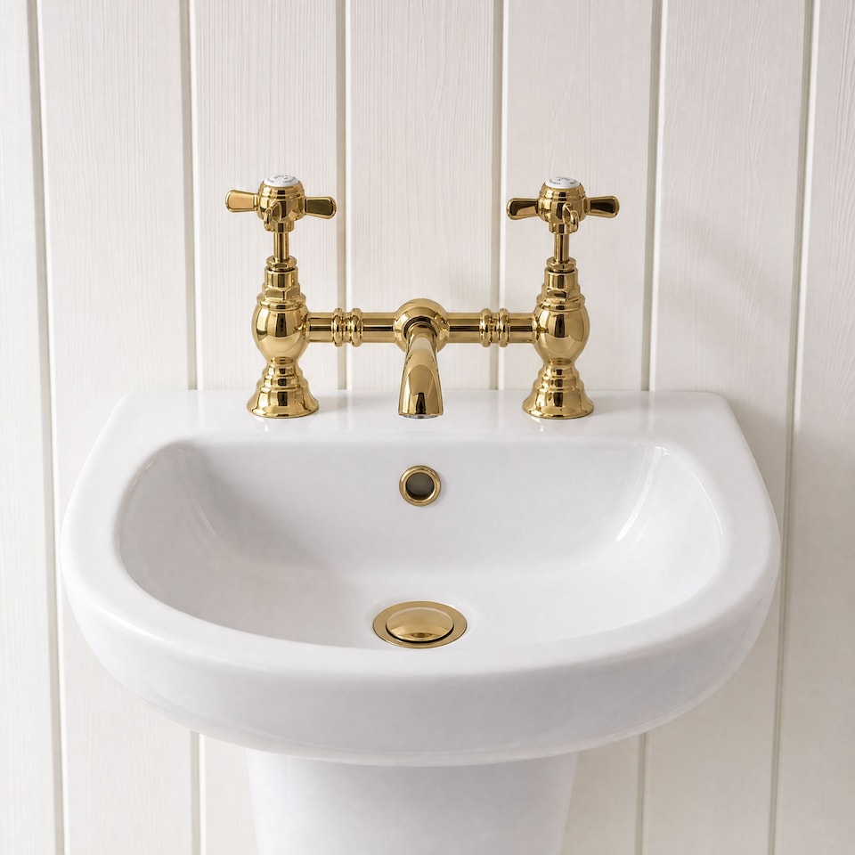 image 1 of Balterley Traditional Bathroom Crosshead 2 Tap Hole Bridge Basin Mixer Tap