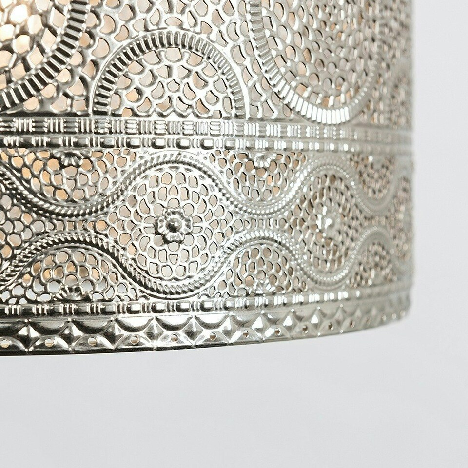 image 1 of ValueLights Moroccan Style Drum Silver Pendant Ceiling Light