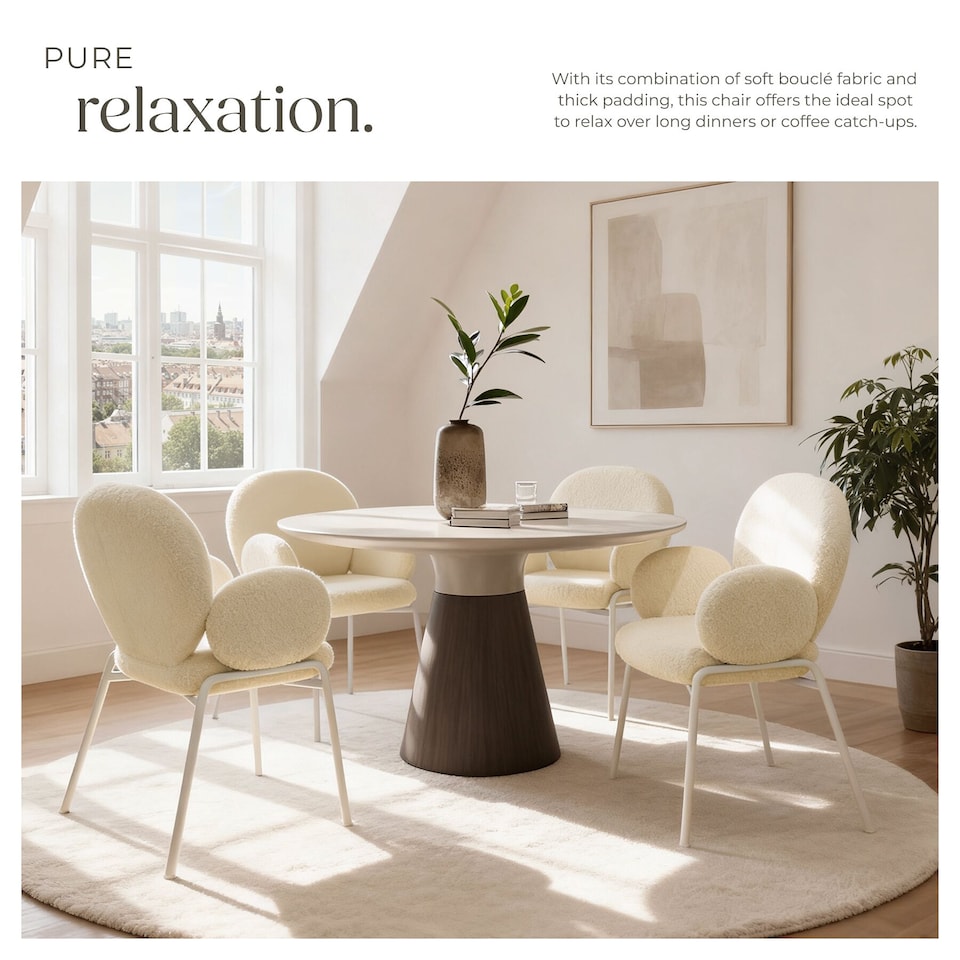 image 1 of Dining Chair - Boucle cover, plush padding, high backrest | White | cream | 4