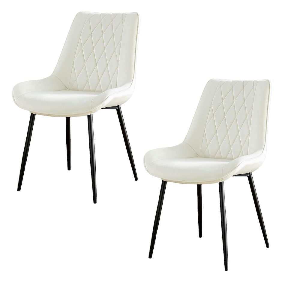 image 1 of Furniturebox 2x Pesaro Cream Velvet Black Leg Luxury Dining Chairs
