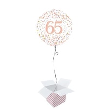 Sparkling Rose Gold 65th Birthday Holographic Round Foil Helium Balloon - Inflated Balloon in a Box